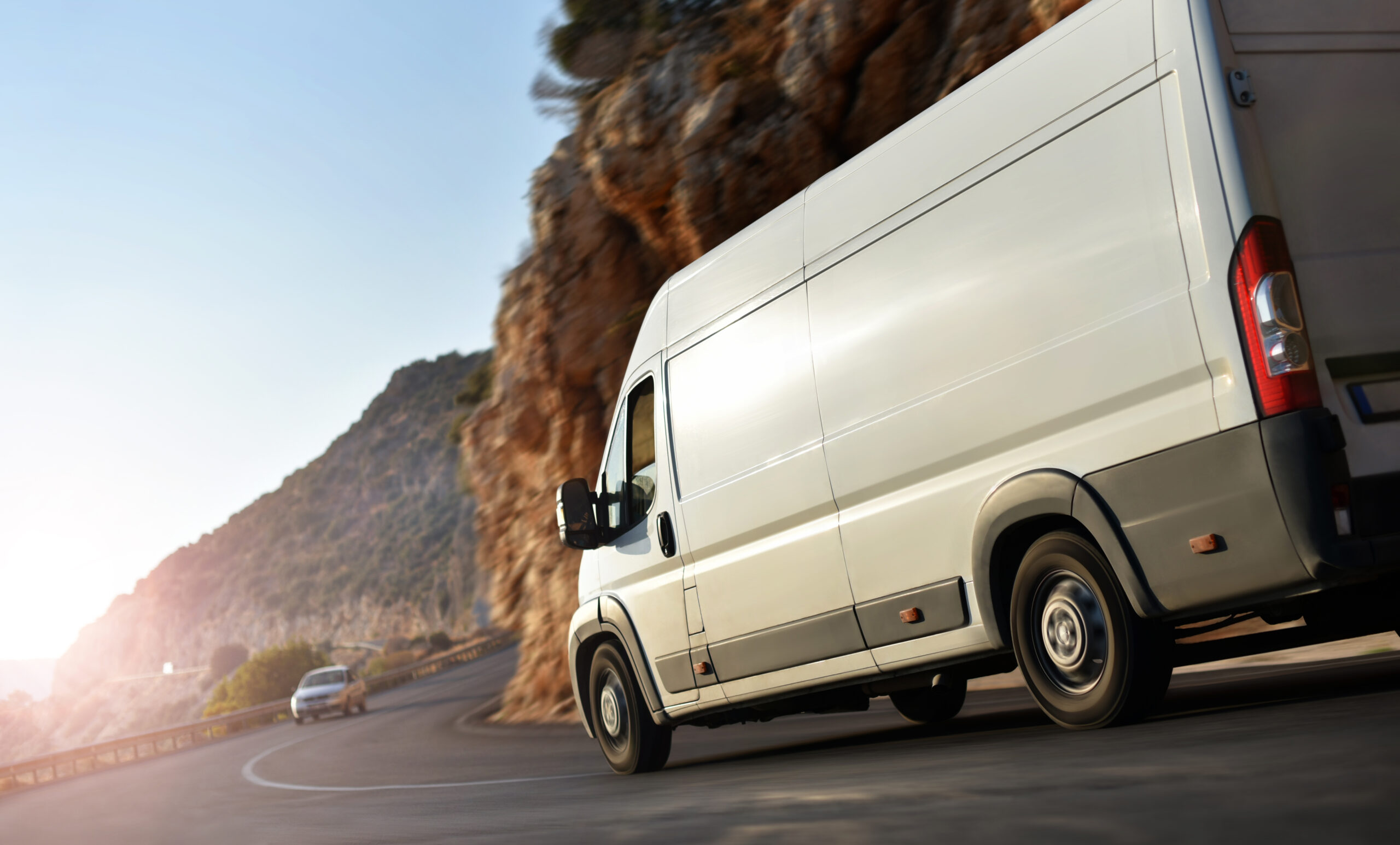 truck delivery van rush by country road